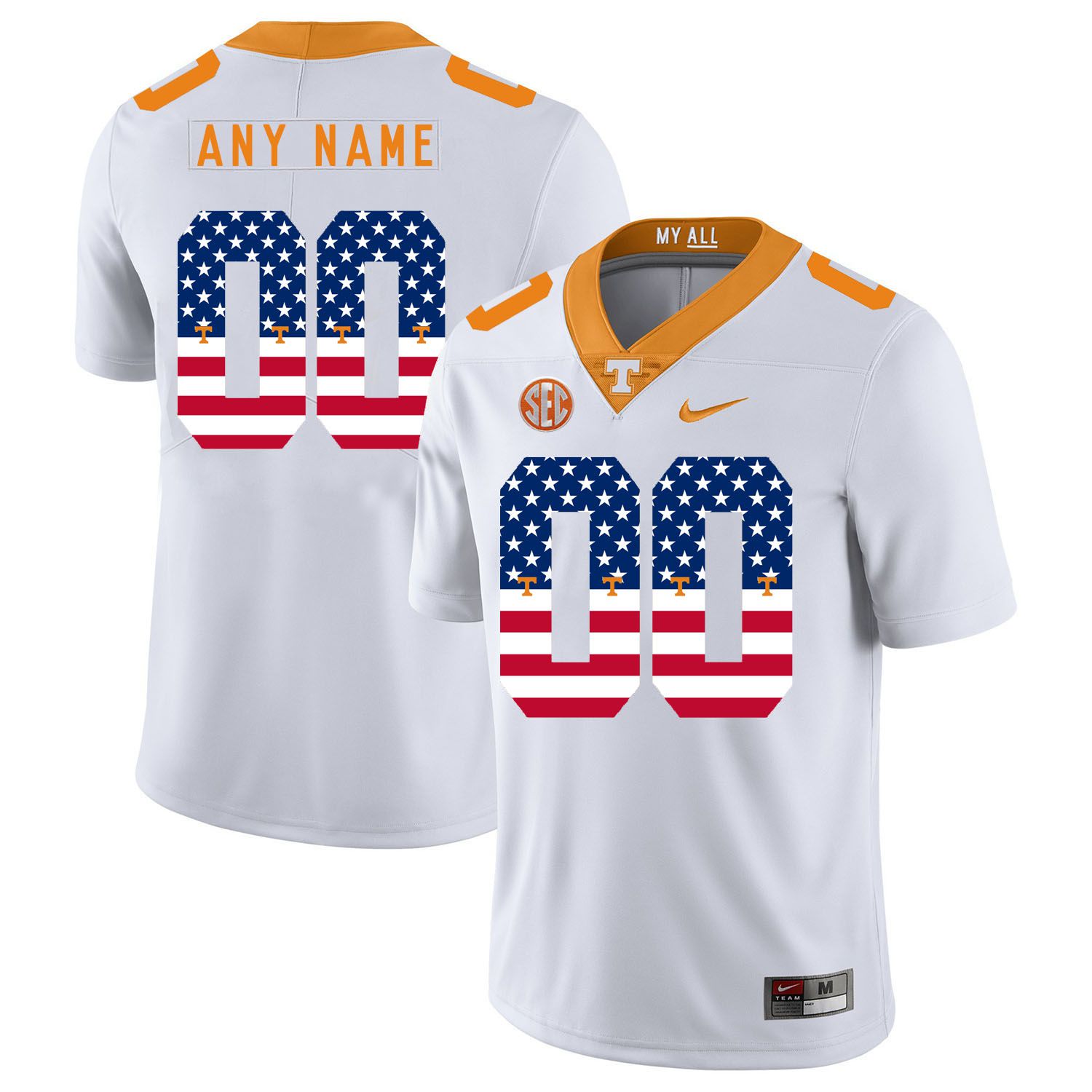 Men Tennessee Volunteers #00 Any name White Flag Customized NCAA Jerseys->customized ncaa jersey->Custom Jersey